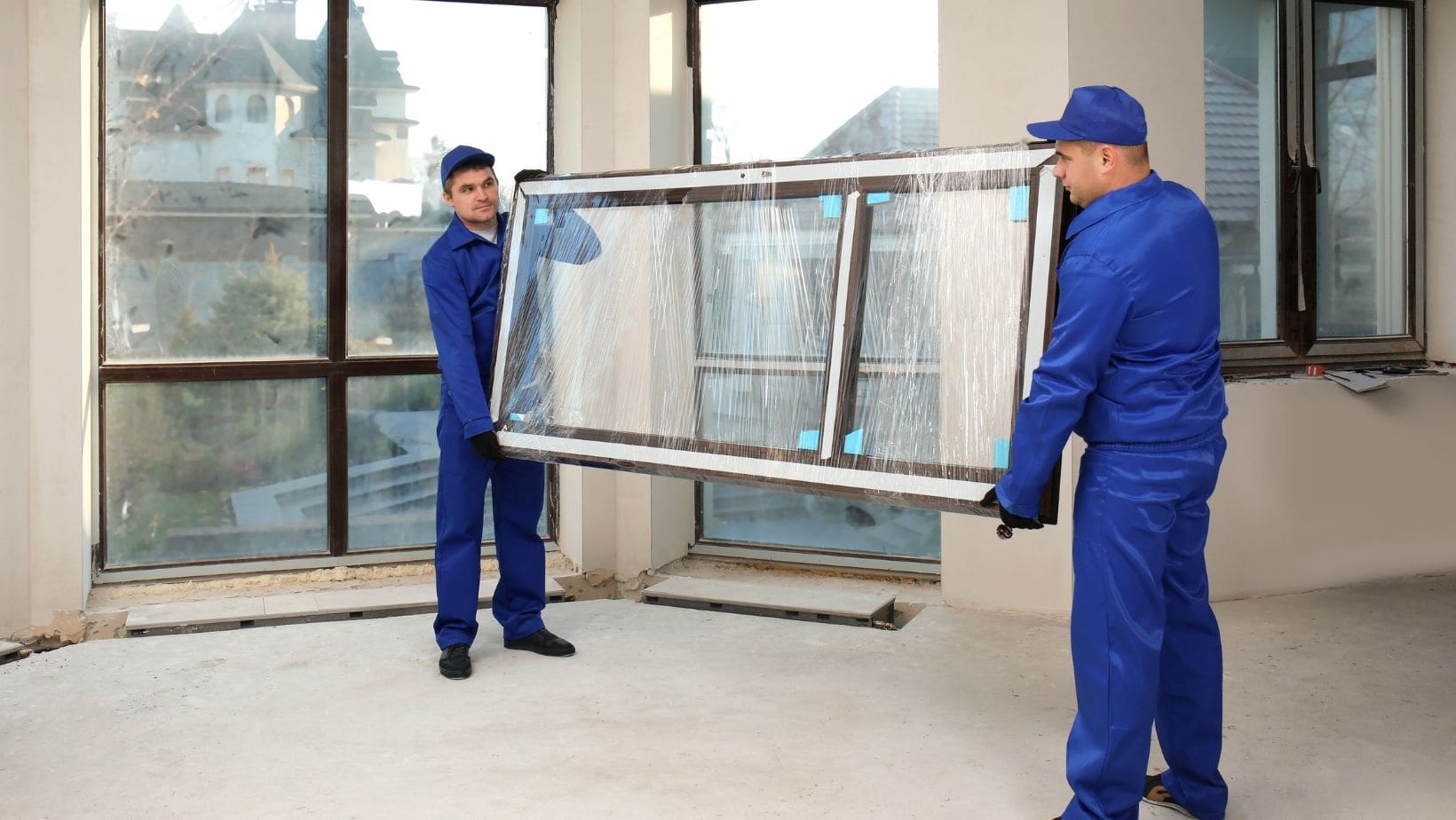 Two professional contractors installing new energy-efficient windows on a residential home. Empire Contractors LLC provides expert window replacement and installation services in Cincinnati, OH, and surrounding areas.