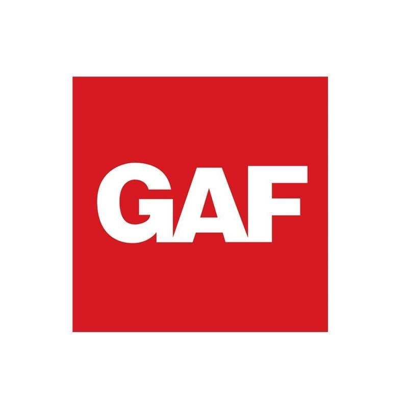 GAF logo with white letters on red square background